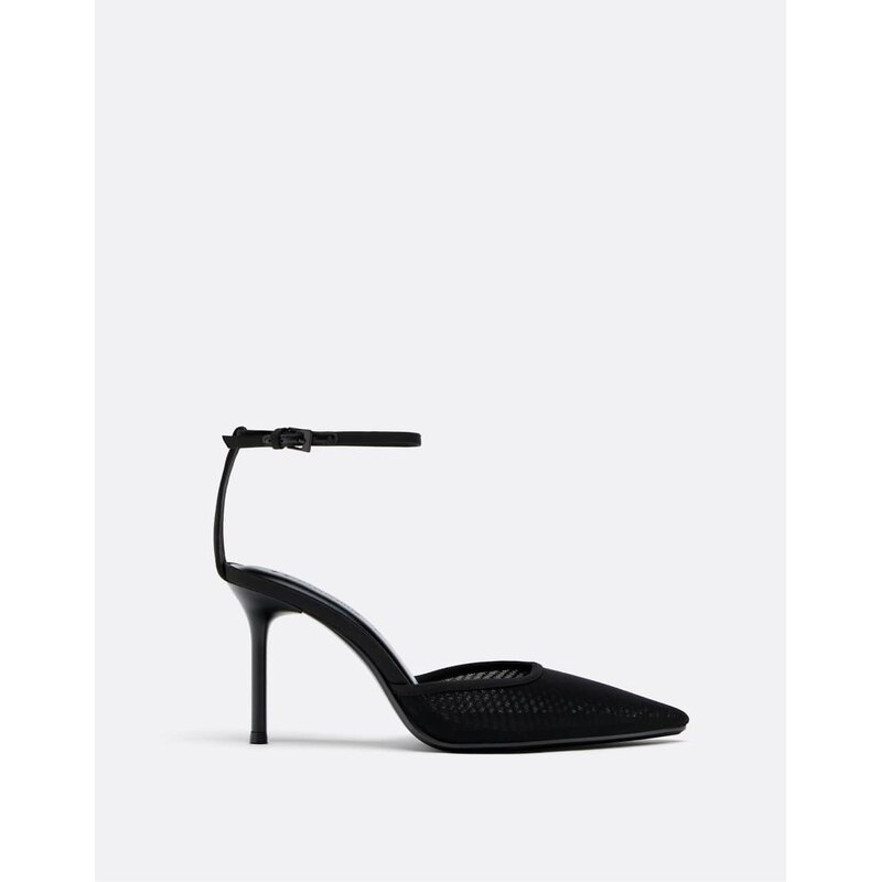 Stradivarius Mesh high-heel shoes in black