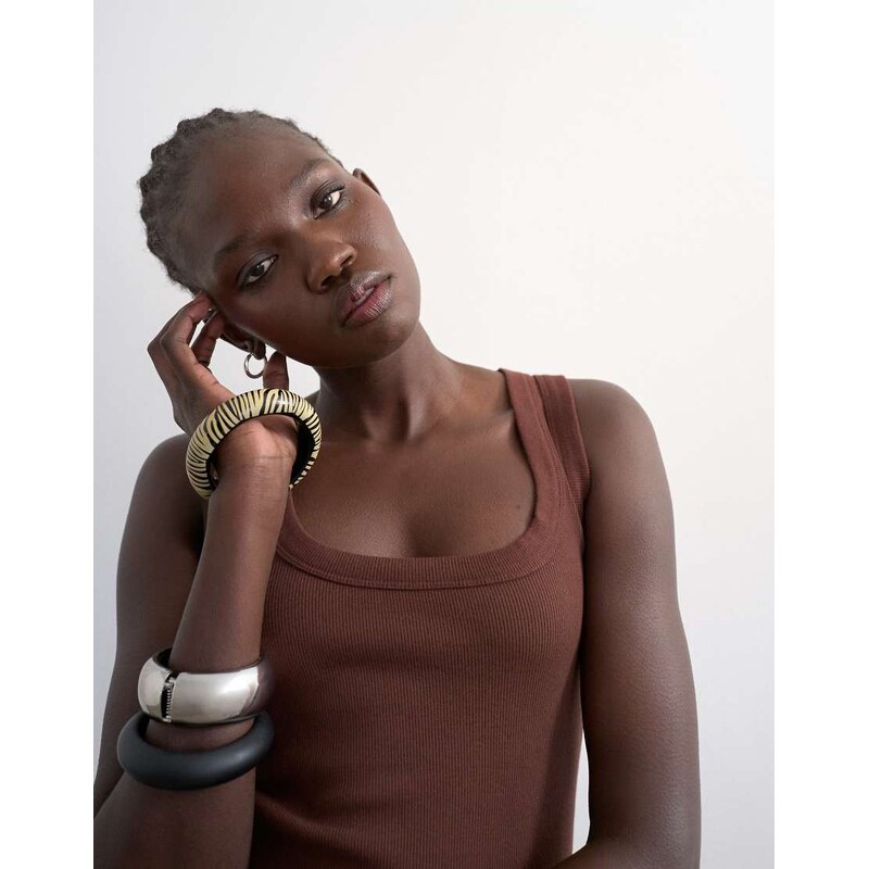 Topshop rib scoop neck vest in chocolate brown