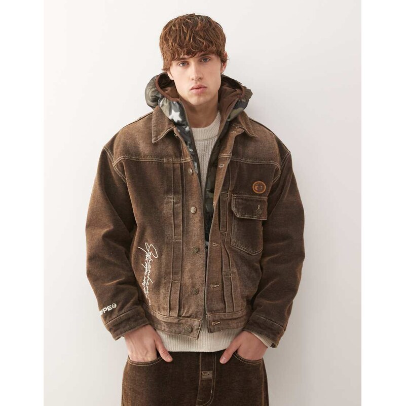 Aape by A Bathing Ape denim jacket with camo padded hood co-ord in 113880356