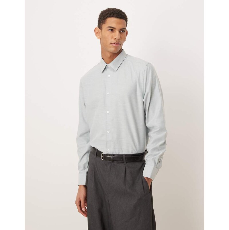 ASOS DESIGN regular fit smart textured shirt in light blue-Grey