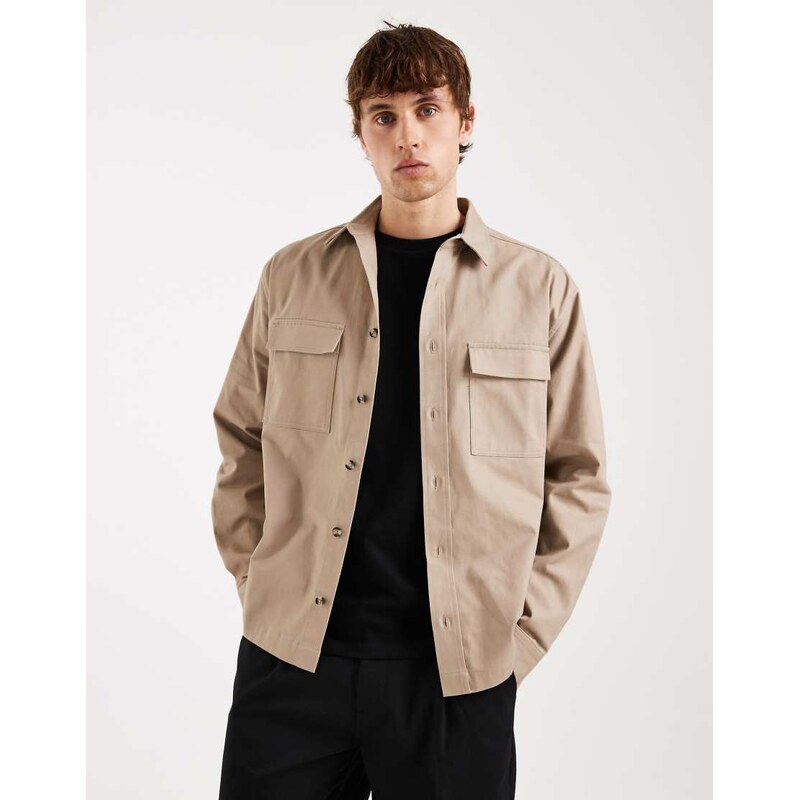 ASOS DESIGN relaxed shirt in beige-Neutral