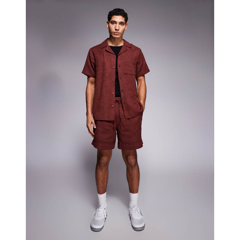 South Beach cotton jacquard short in burgundy-Red