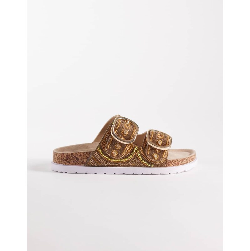 ASOS DESIGN Frost beaded double strap sandal in gold