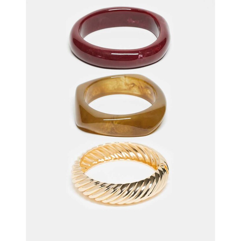 ALDO solares chunky 3 bangle set in burgundy, khaki and gold-Multi 113331746