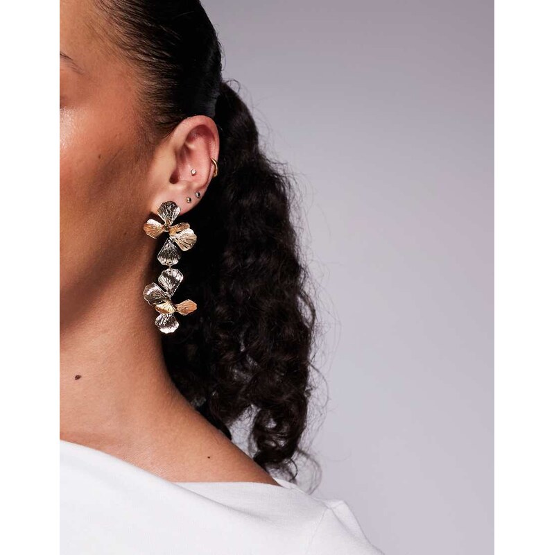 ALDO carmelia flower drop statement earrings in gold 113327489