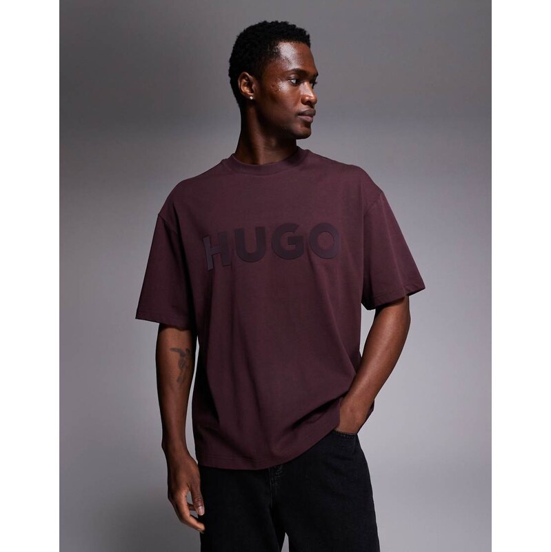 HUGO Red dinkee oversized t-shirt in burgundy with tonal logo