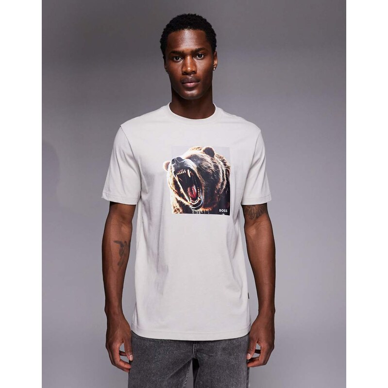 BOSS Orange graphic bear print t-shirt in grey