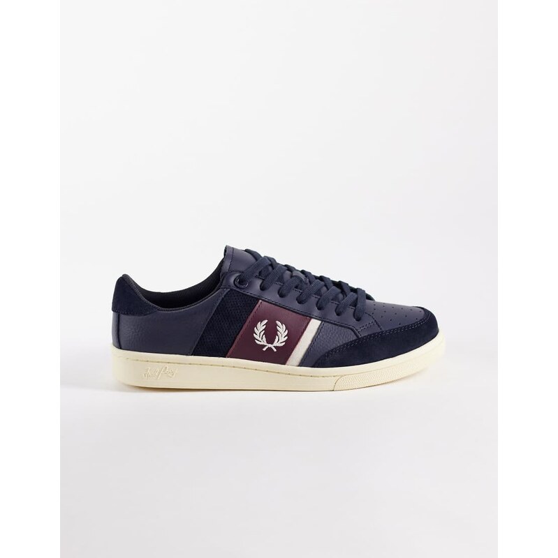 Fred Perry B725 stripe logo suede leather trainers in navy