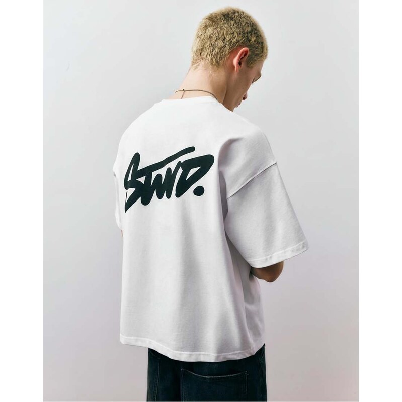 Pull&Bear Stwd logo boxy oversized t-shirt in white