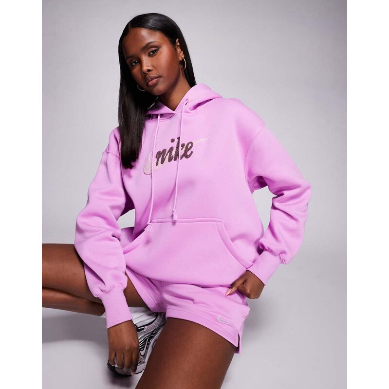 Nike Phoenix Fleece oversized logo hoodie in pink 113327417