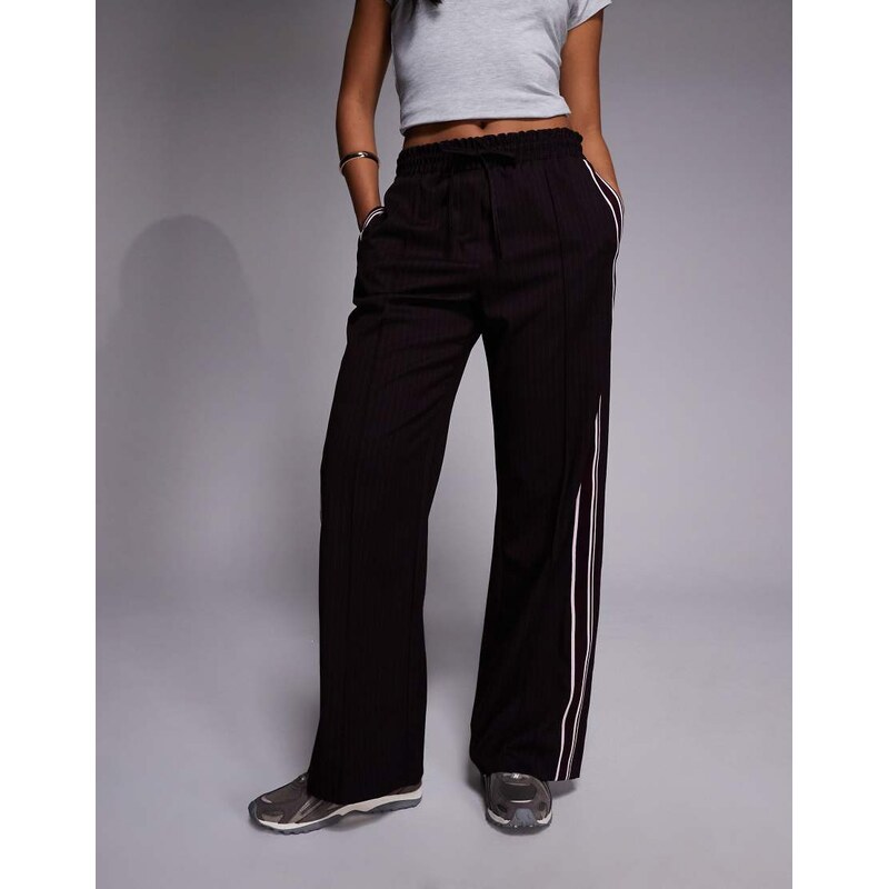 River Island checked pinstripe tailored jogger in dark red 113327467