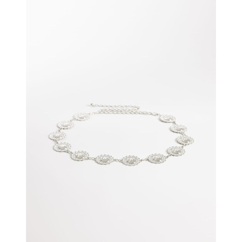 My Accessories curve large coin chain belt in silver 113327483