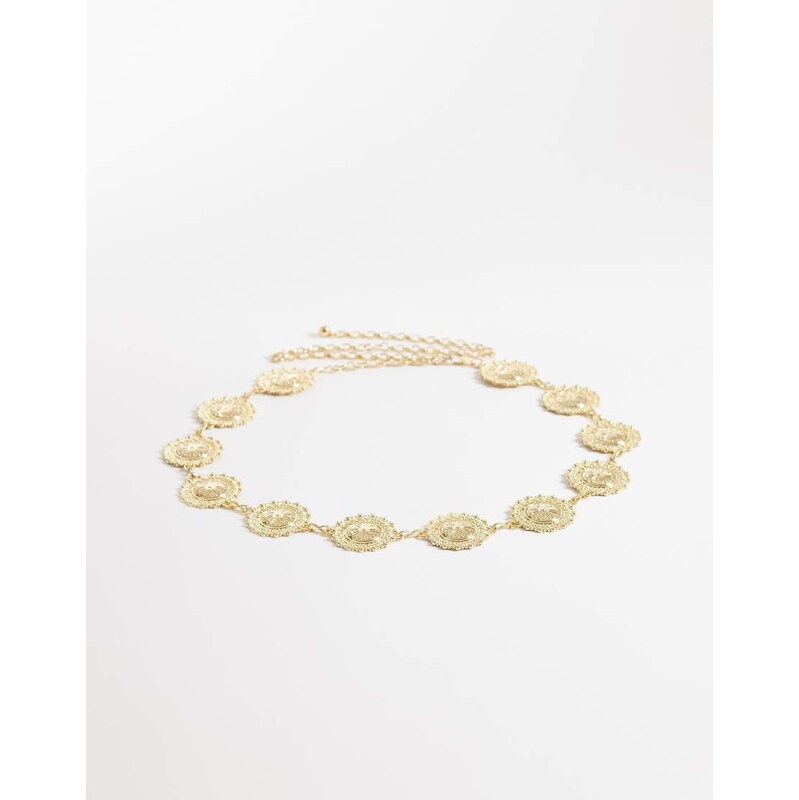 My Accessories curve large coin chain belt in gold 113327484