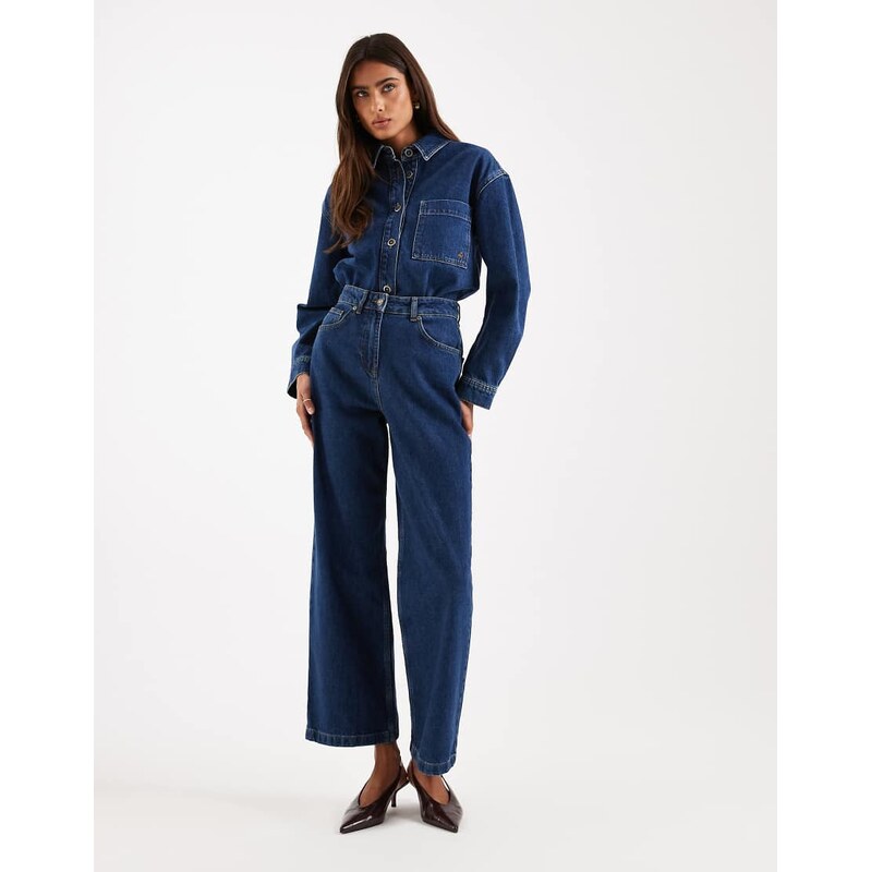 4th & Reckless straight leg denim jean co-ord in dark wash-Blue 113327493