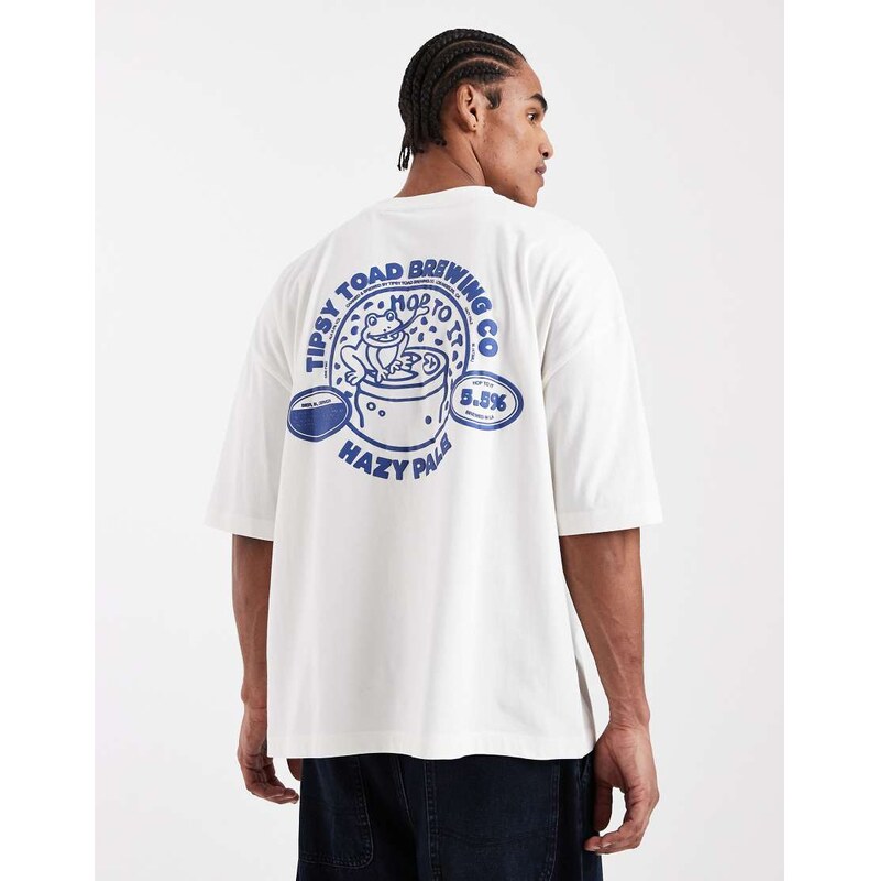 ASOS DESIGN oversized t-shirt with hazy pale puff print in off