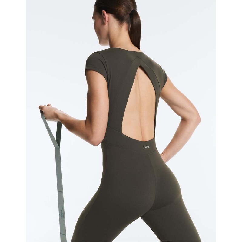 OYSHO Evermove short-sleeve long jumpsuit in brown