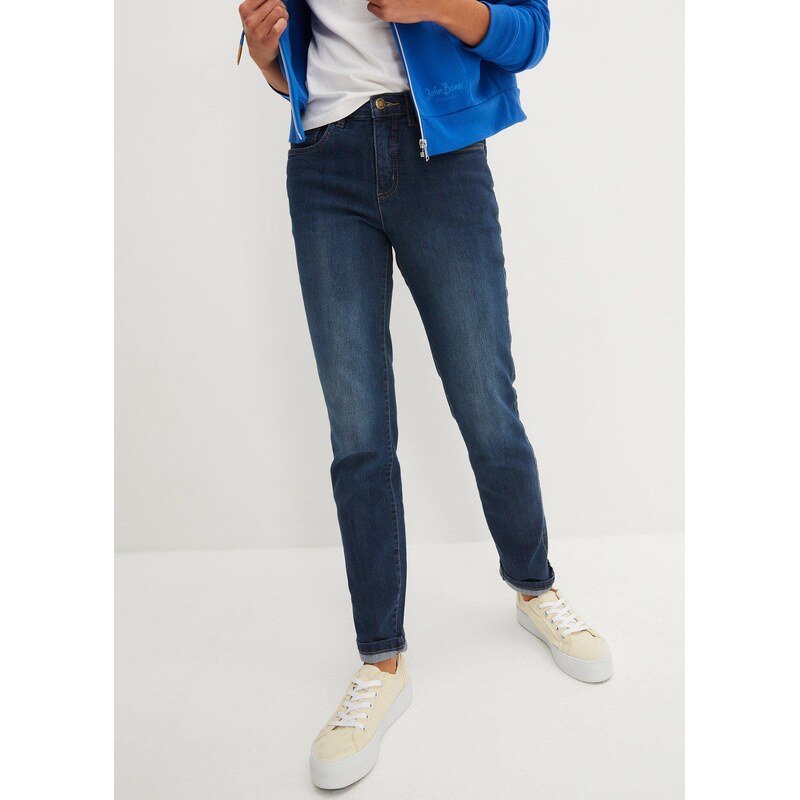 bonprix Strečové džíny Mid Waist, Straight modrá Žena