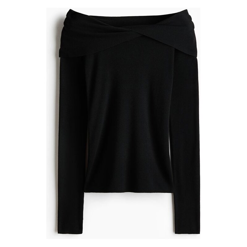 H&M - Top se stočeným detailem odhalující ramena - Černá