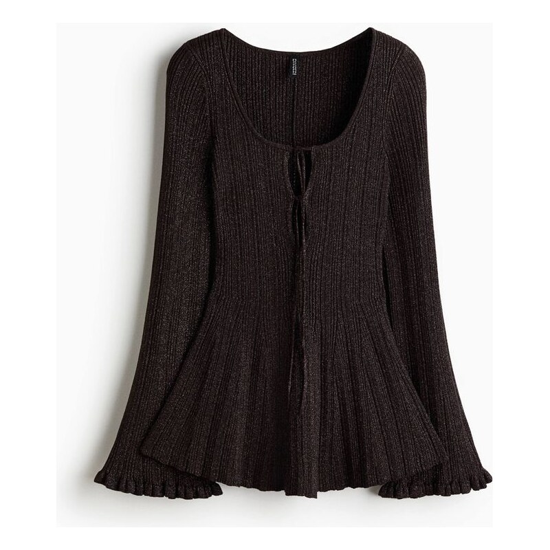 H&M - Třpytivý top z žebrovaného úpletu - Tmavě Hnědá