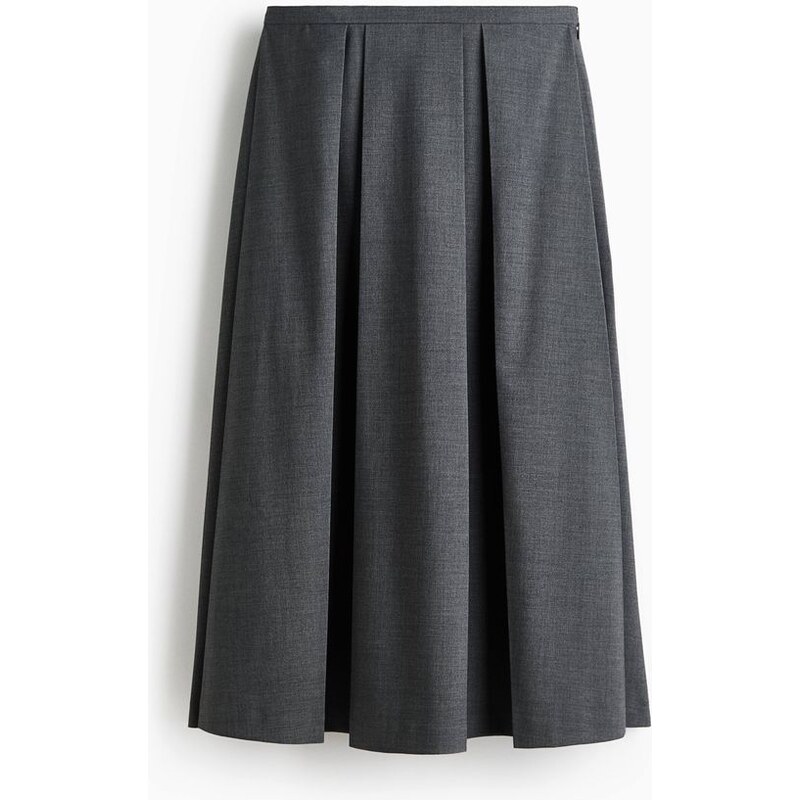 H&M - Plisovaná midi sukně - Šedý Melír