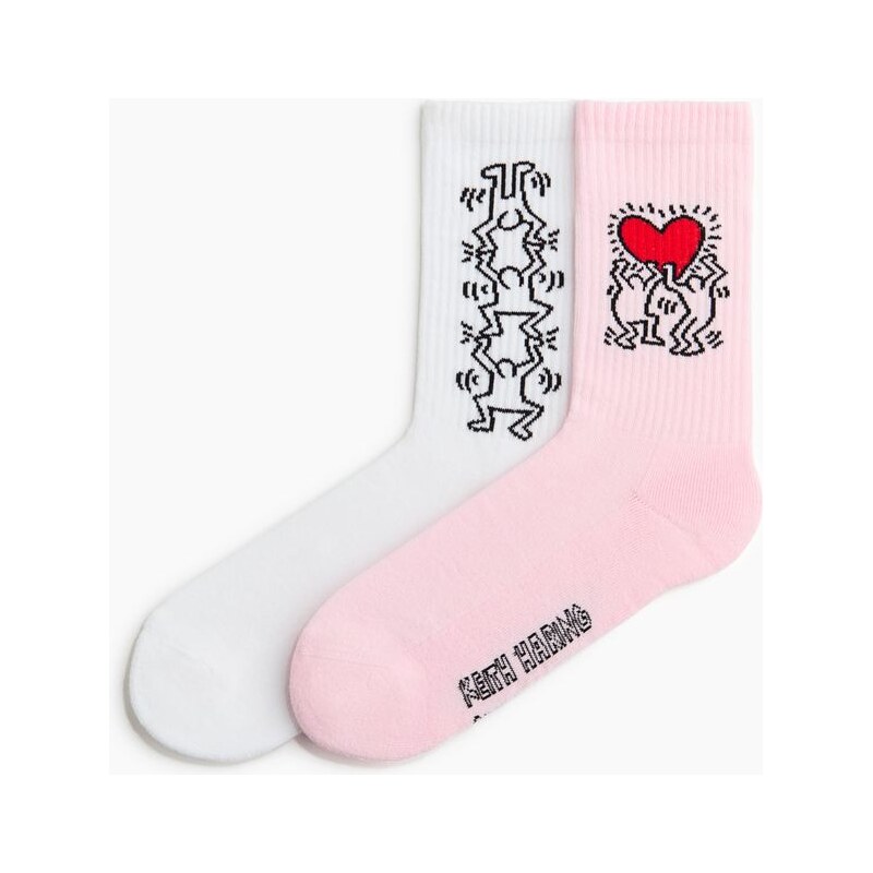 H&M - Ponožky 2 páry - Růžová/Keith Haring