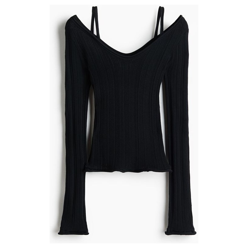 H&M - Top z žebrovaného úpletu - Černá