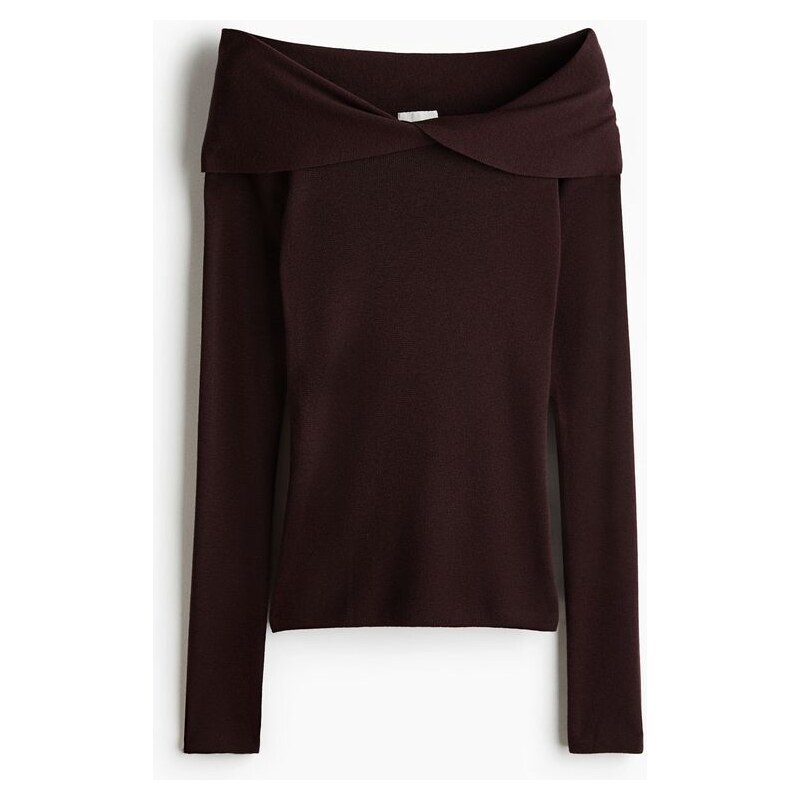 H&M - Top se stočeným detailem odhalující ramena - Tmavě Hnědá