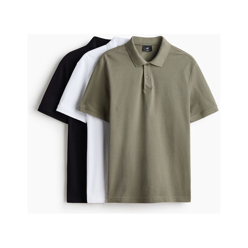 H&M - Tričkos límečkem Regular Fit 3 kusy - Námořnická Modř