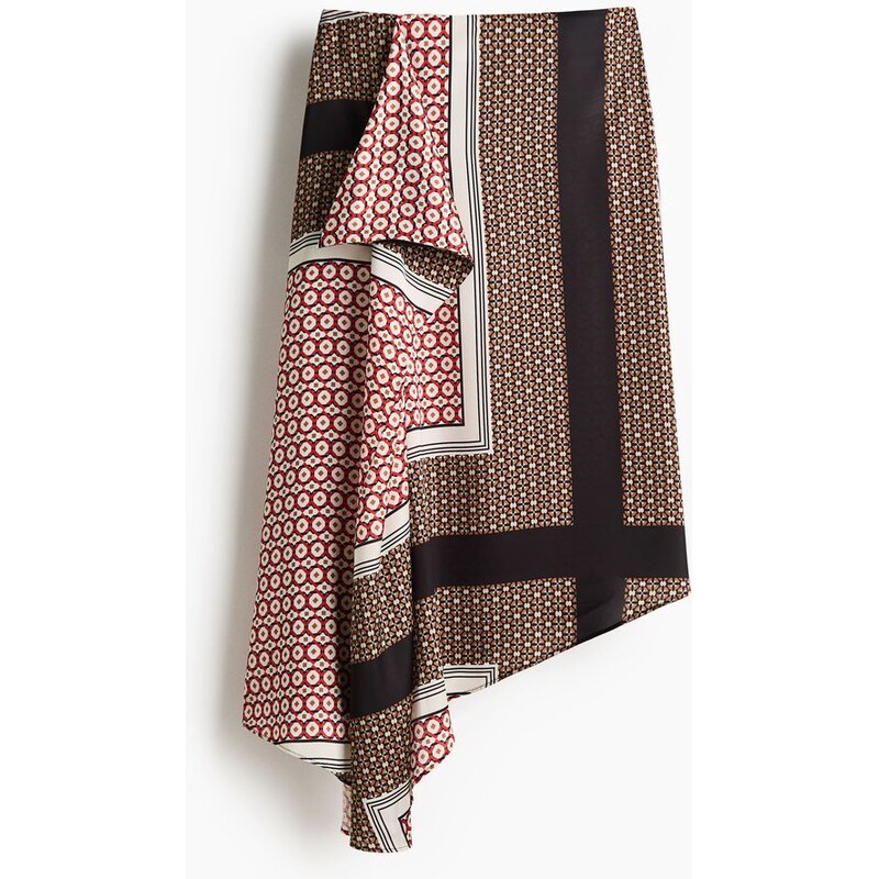 H&M - Asymetrická saténová sukně - Námořnická Modř/Vzor