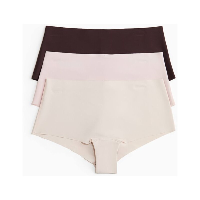 H&M - Neviditelné kalhotky shortie 3 kusy - Světle Růžová/Tmavě