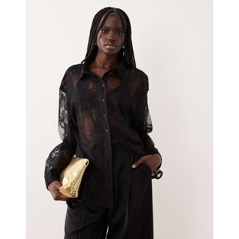 Bardot Aleida oversized lace shirt co-ord in black