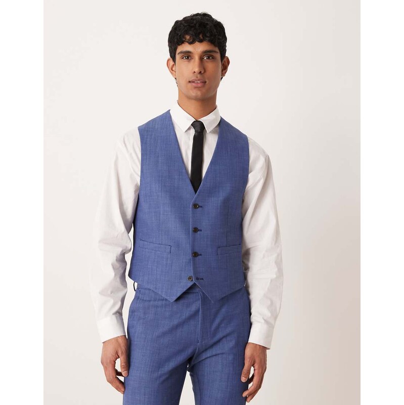 ASOS DESIGN skinny suit waistcoat in blue slub