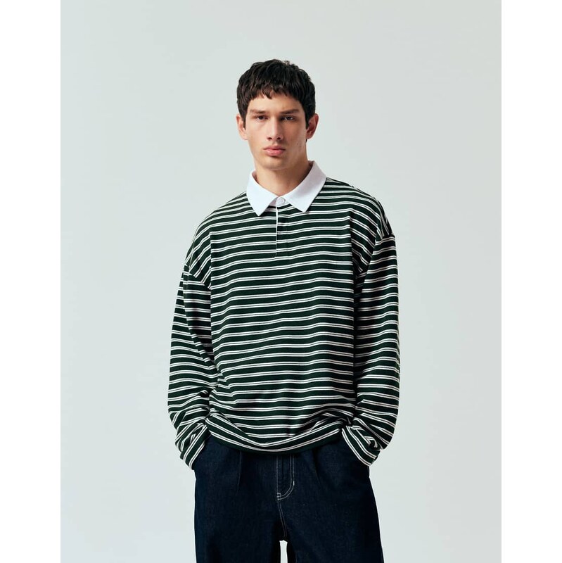 ASOS DESIGN heavyweight oversized long sleeve polo in textured
