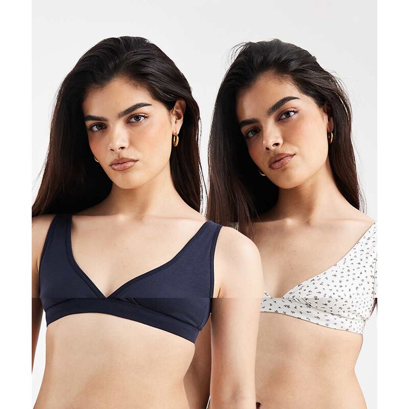 Lindex Maternity 2 pack pointelle print nursing wrap bras in white and 115518077