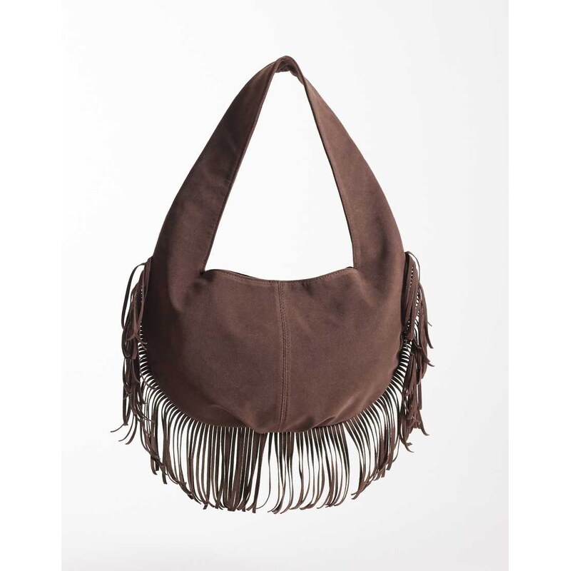 My Accessories faux suede fringed shoulder with round base in
