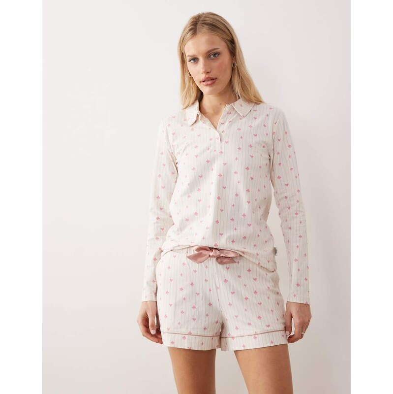 Chelsea Peers suits of cards long sleeve rugby top pyjama set in white 113338572