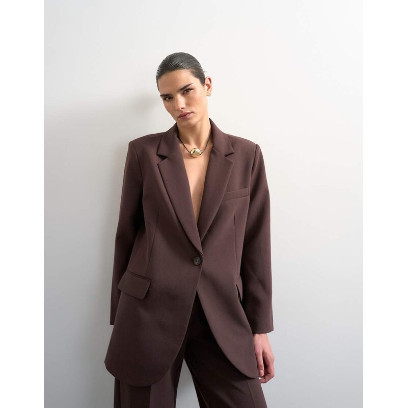 Topshop co ord 2 button relaxed fit blazer in chocolate-Brown 113331766
