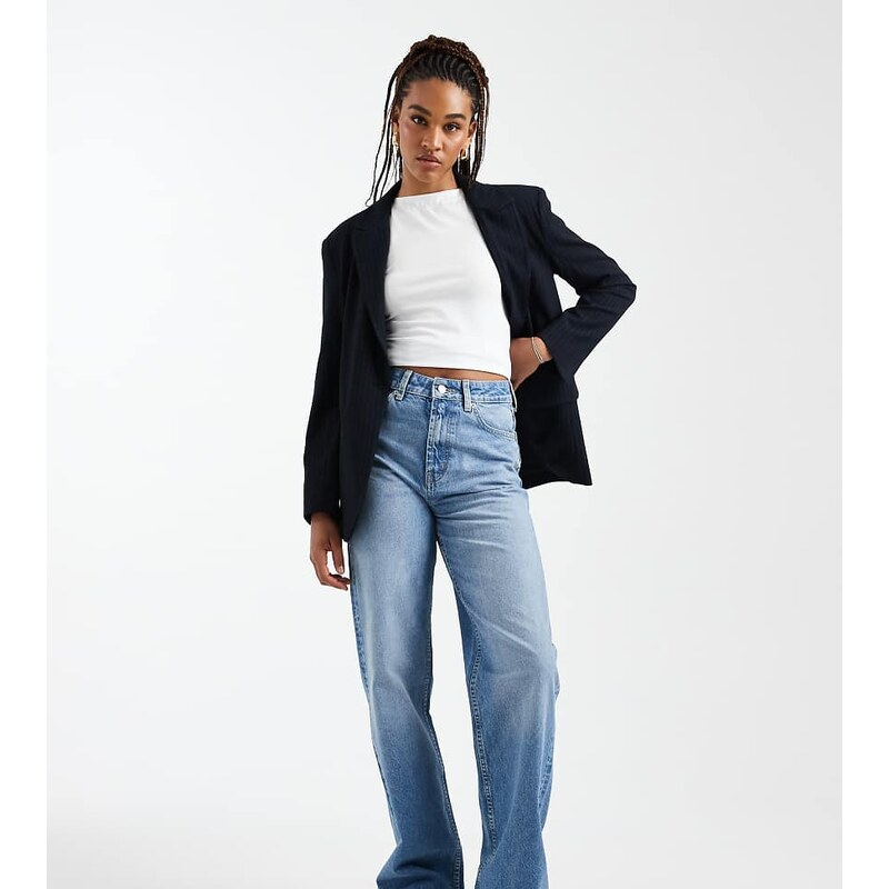 ASOS Tall ASOS DESIGN Tall wide leg dad jean in authentic midwash-Blue 115518224