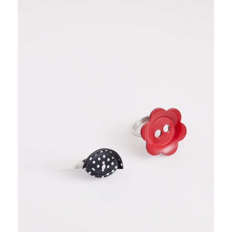 Reclaimed Vintage 2 pack of button rings in red and polka dot