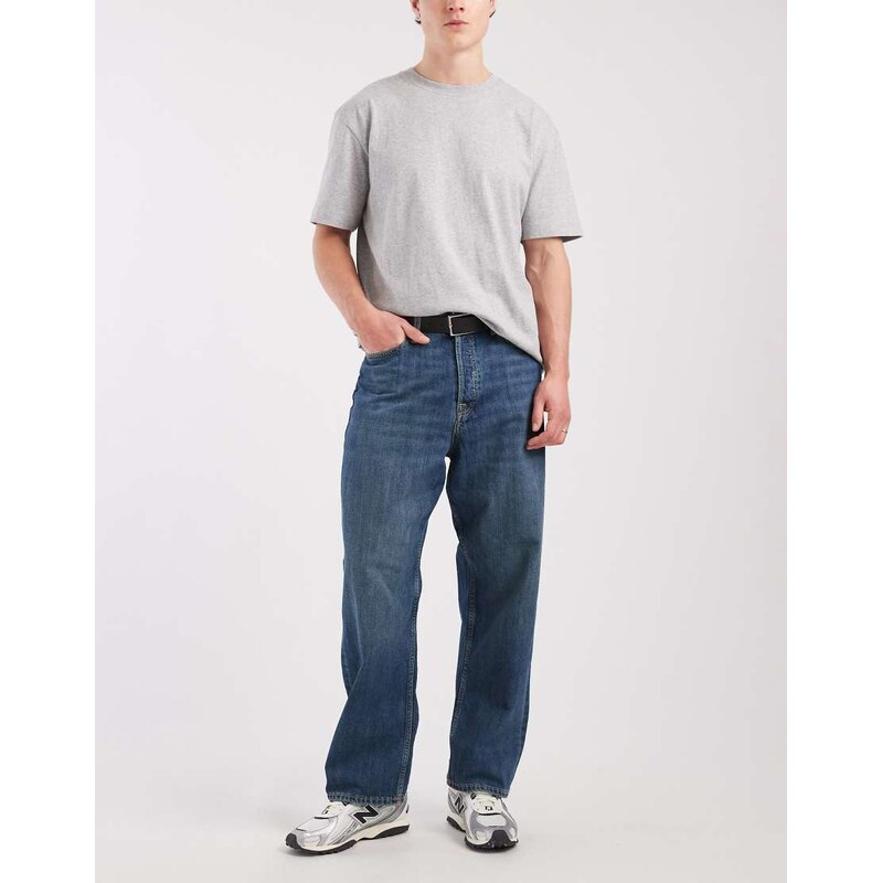 Jack & Jones Alex baggy fit jeans in mid blue