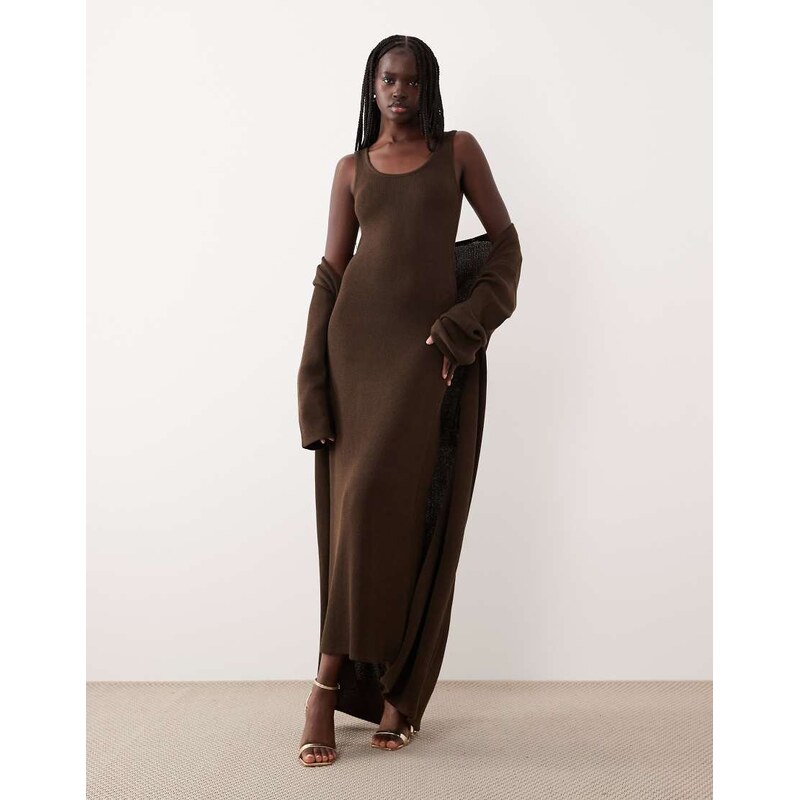 Pretty Lavish knitted scoop neck maxi dress co-ord in brown 113331743