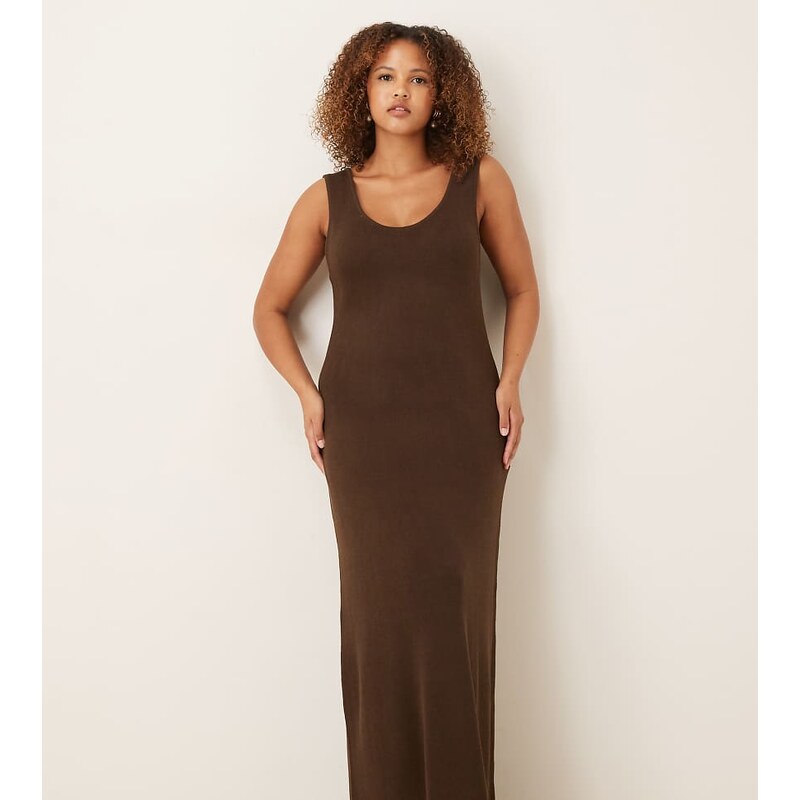 Pretty Lavish Curve knitted scoop neck maxi dress co-ord in brown 115518485