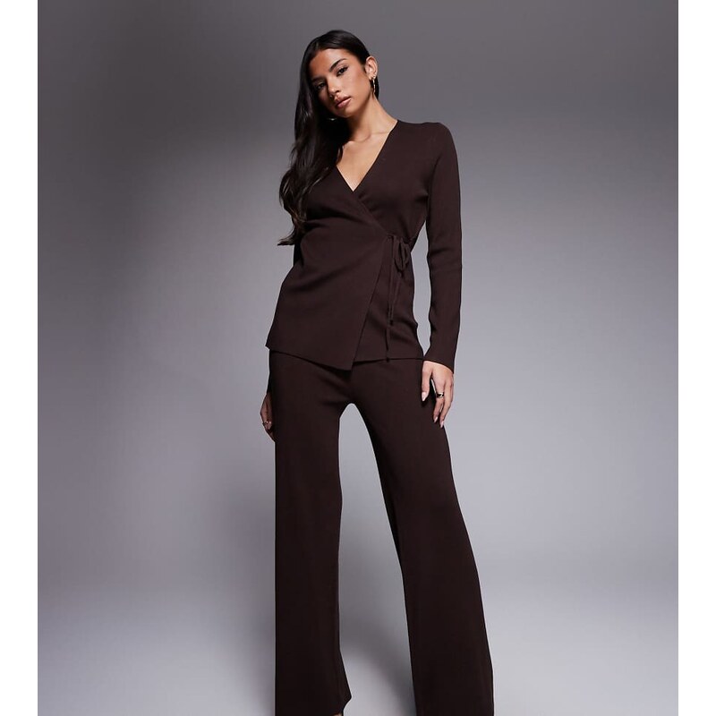Kaiia exclusive ribbed knit wide leg trousers co-ord in