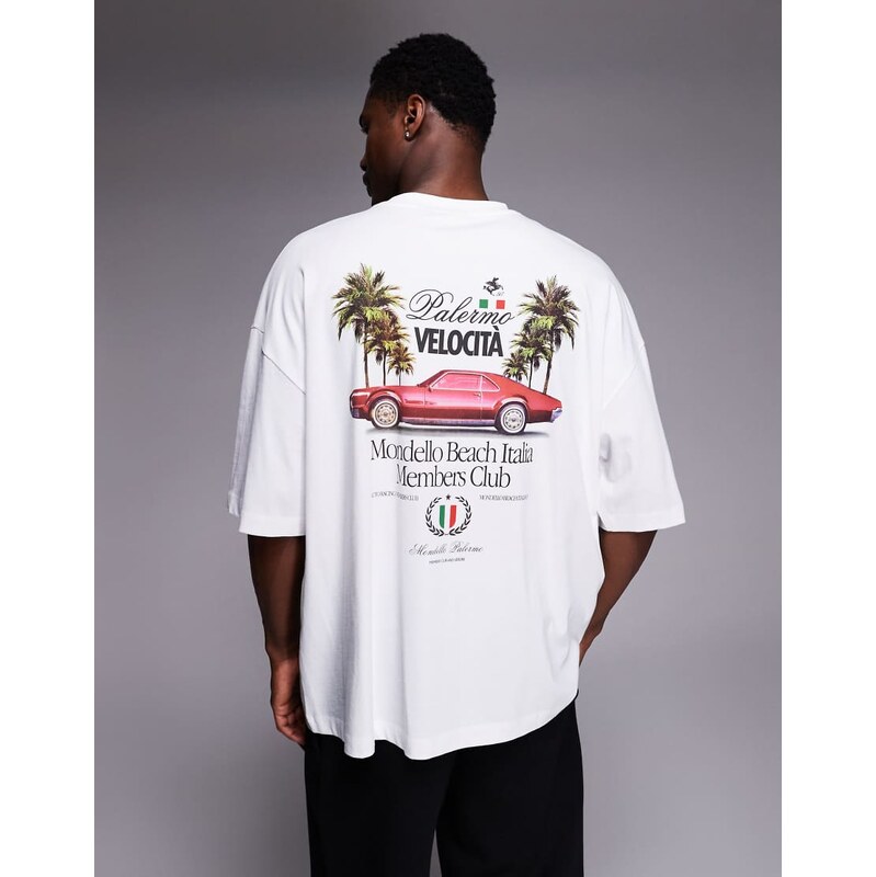 ASOS DESIGN oversized t-shirt with Italia car graphic in white