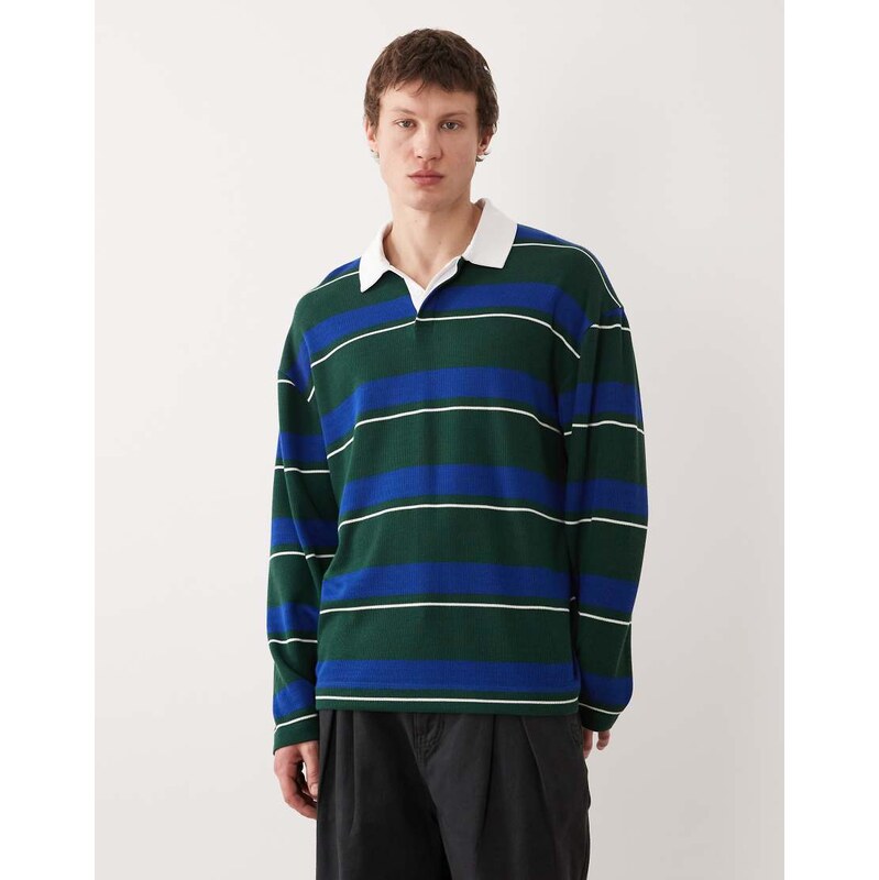 ASOS DESIGN heavyweight oversized long sleeve rugby polo in