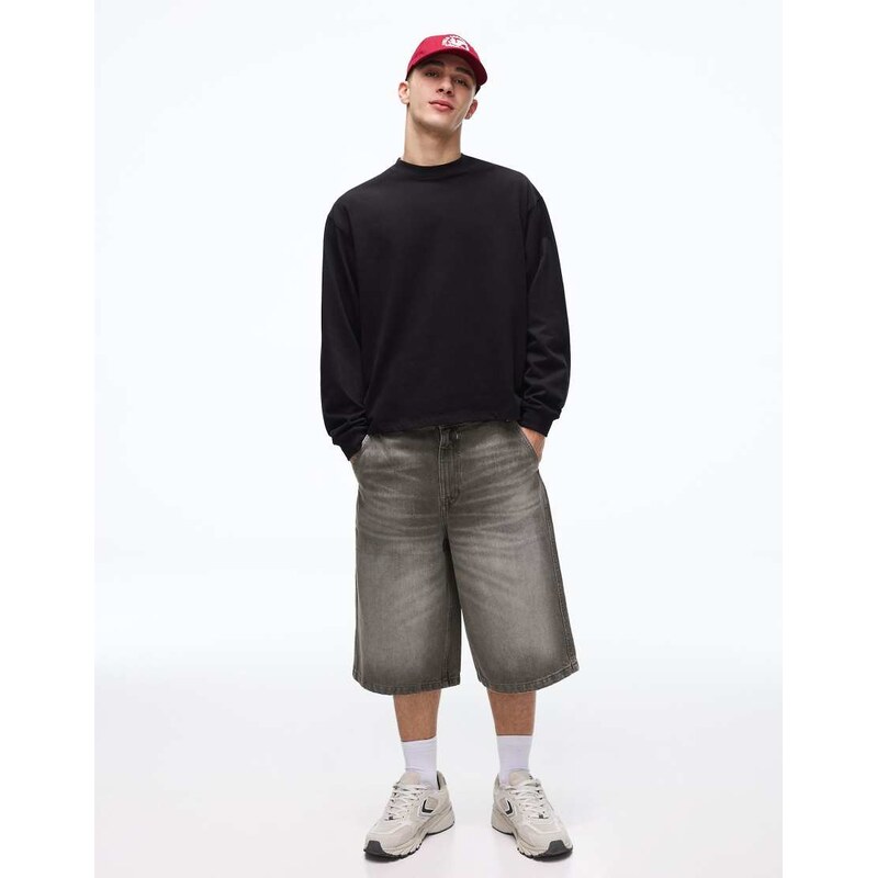 Bershka Denim skater bermuda shorts in light grey