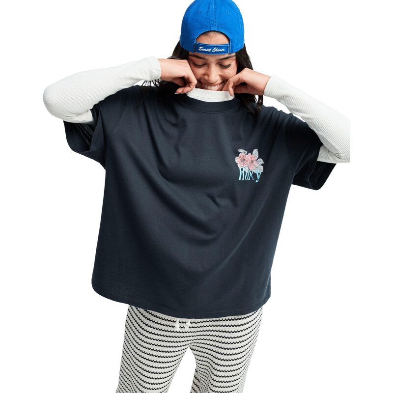 ROXY Oversized tričko aqua modrá / antracitová / růže / offwhite