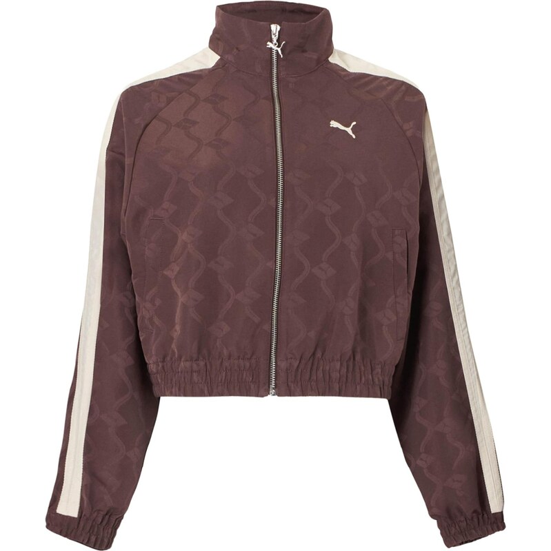 PUMA Sportovní bunda T7 čokoládová / bílá