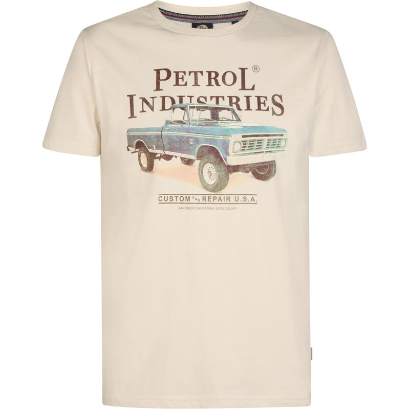 Petrol Industries Tričko béžová / modrá / černá / offwhite