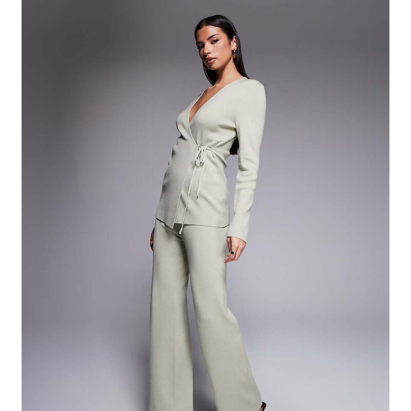 Kaiia exclusive ribbed knit wide leg trousers co-ord in sage